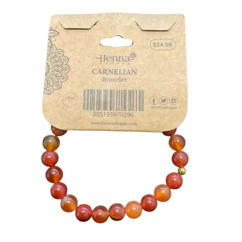 Carnelian Beaded Bracelet Henna Shoppe Orange Gemstone Stretch Bracelet